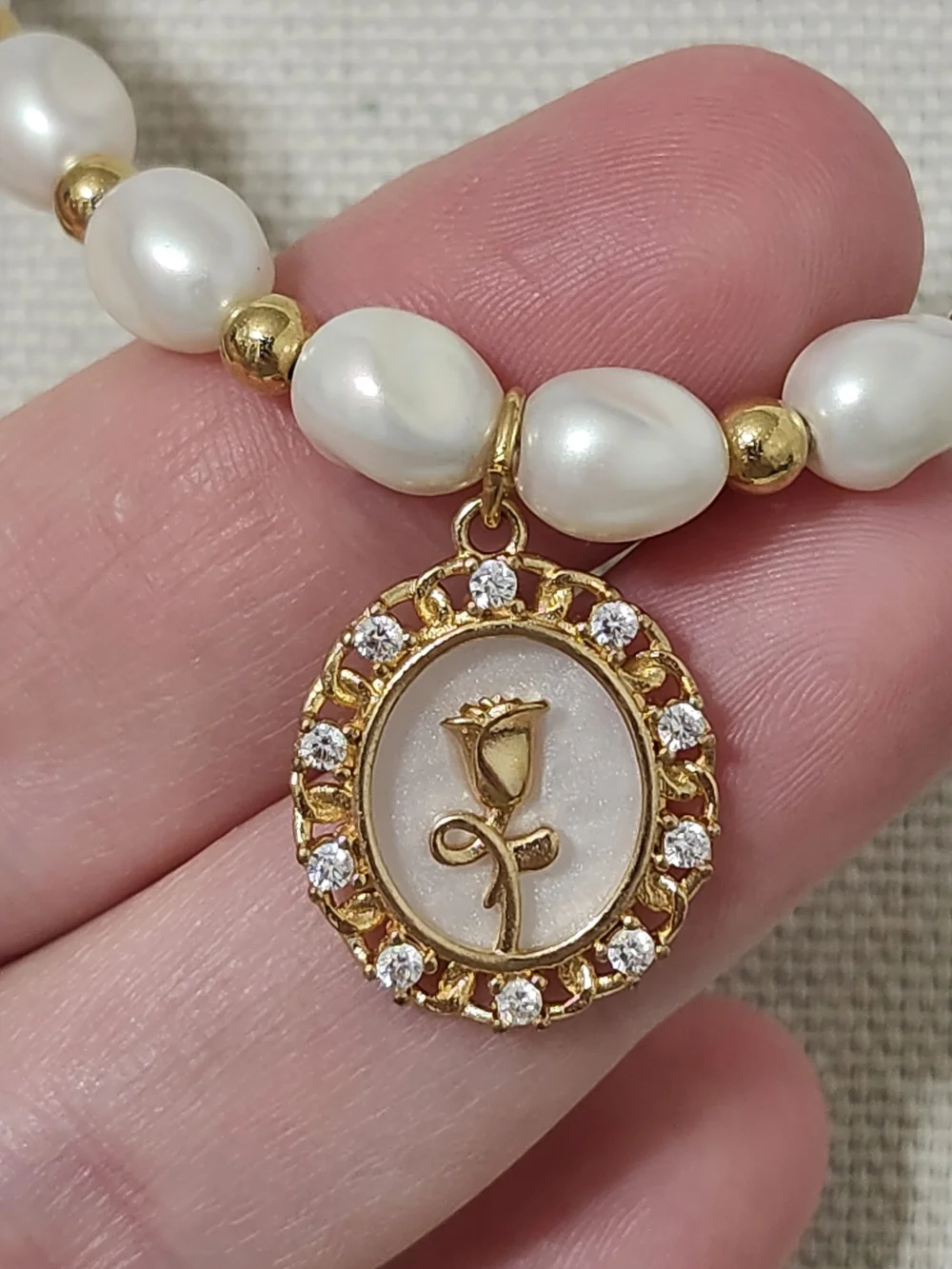 Faux Pearl Rose Necklace & Earring Set Rhinestone Love Romance Wedding New